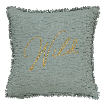 Besticktes Kissen Wild , Celadon Grün, 45x45 cm