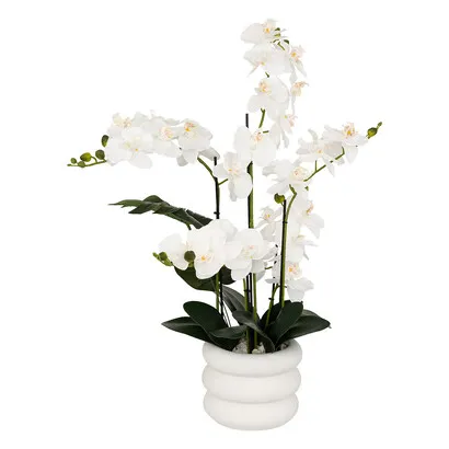 Künstliche Orchidee im Topf Mick , Topf aus Keramik, Weiß, H.80 cm