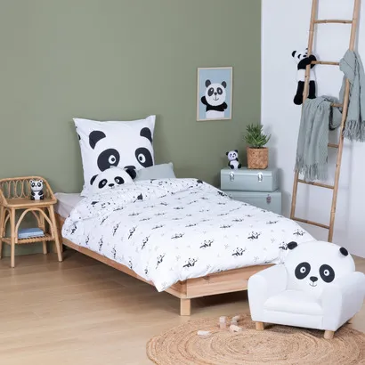 2-teiliges Kinderbettset Panda Andy , Baumwolle, Violett, 140x200 cm
