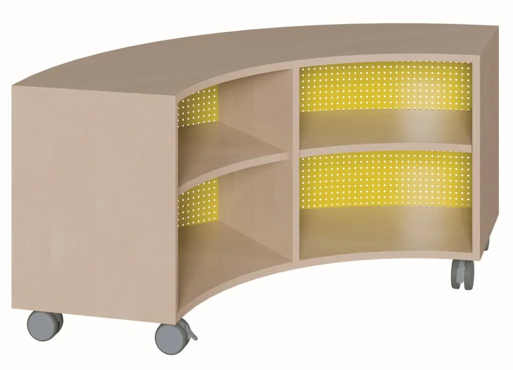 Viertelkreisregal mit Lochblechrückwand, Breite 140 cm