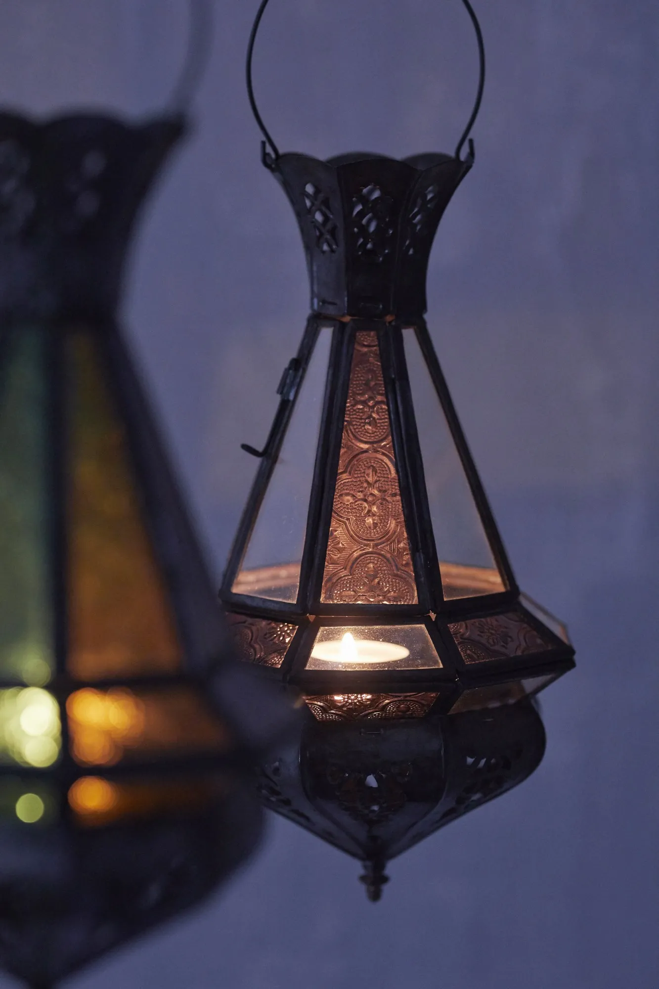 Laterne 'Mini Tria Khalid' rot, Metall, Glas, H 30 cm, Ø 15 cm