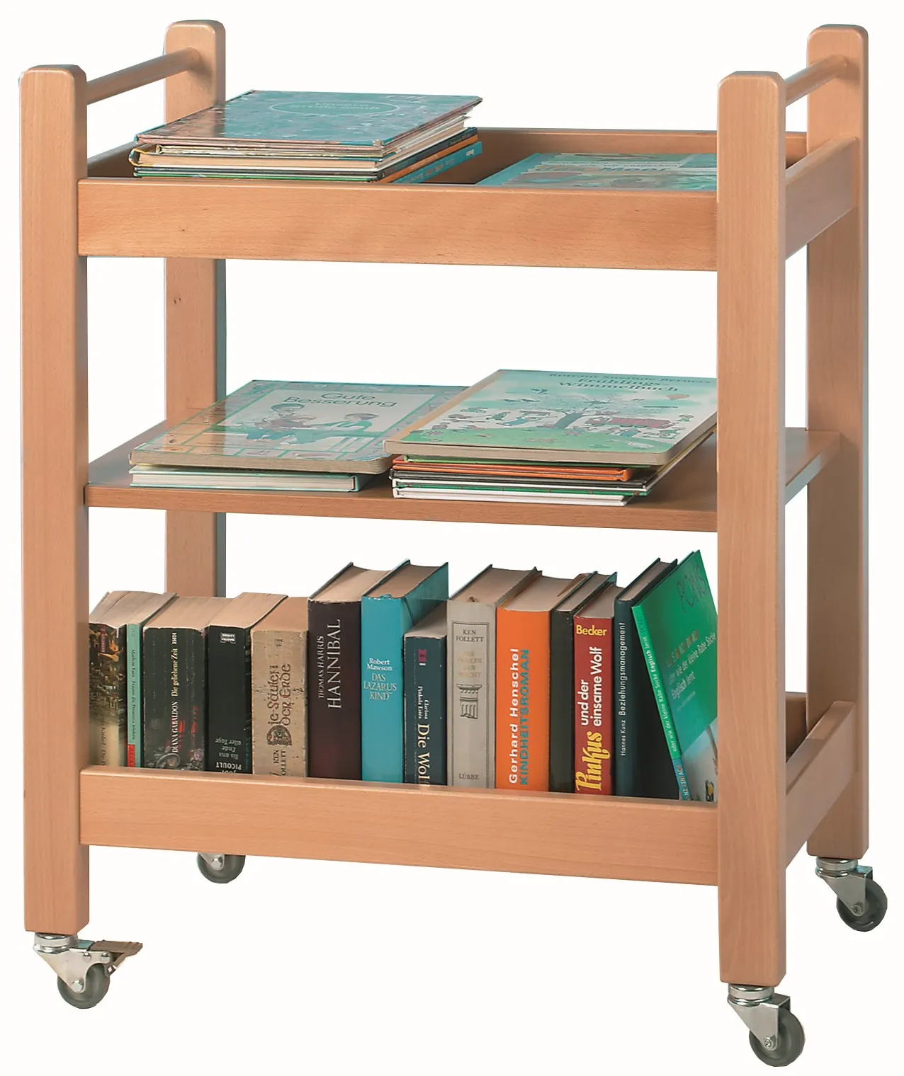 Fahrbarer Bücher- und Servierwagen mit 3 Ablagen