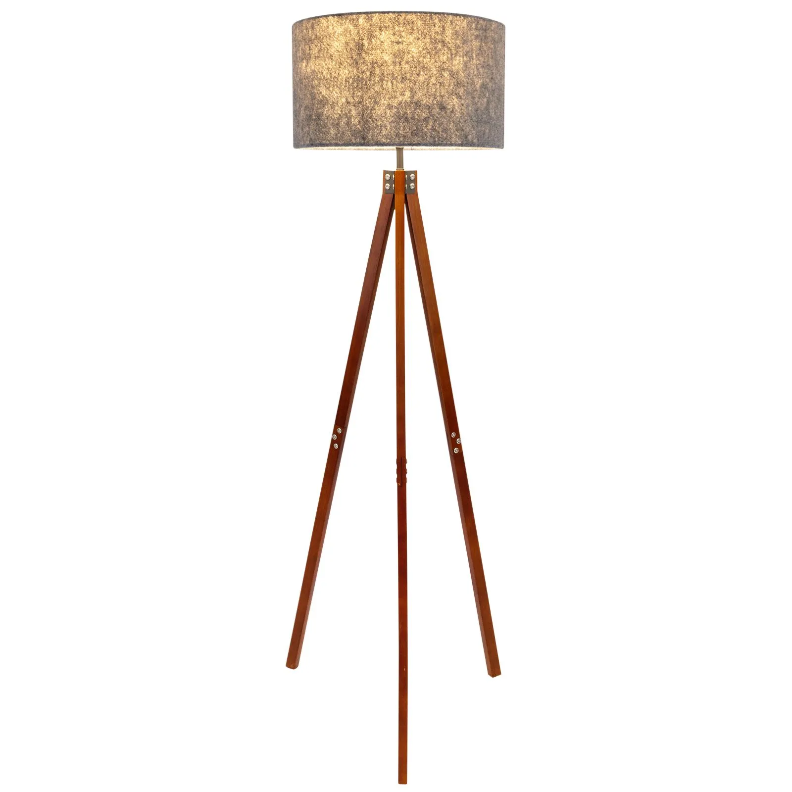 Stehlampe Wohnzimmer Textil Schirm Stehleuchte Dreibein Holz Stoff Grau 2072528