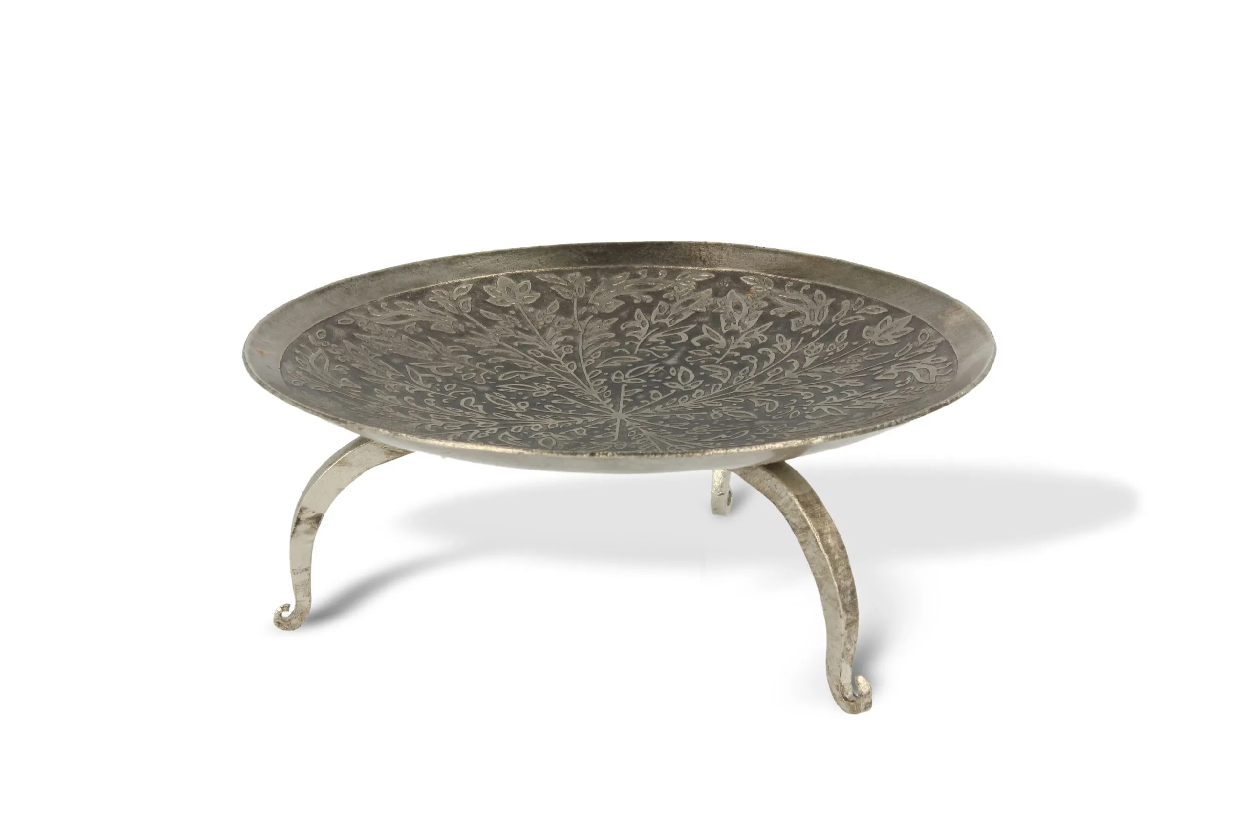 Teller rund mit Standfüßen, vernickelt, silber, H 6 cm, Ø 15 cm