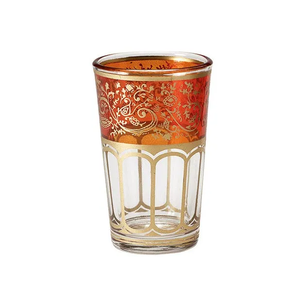 Teeglas mit Brandglasur, orange-gold, H 8,5 cm, Ø 5 cm