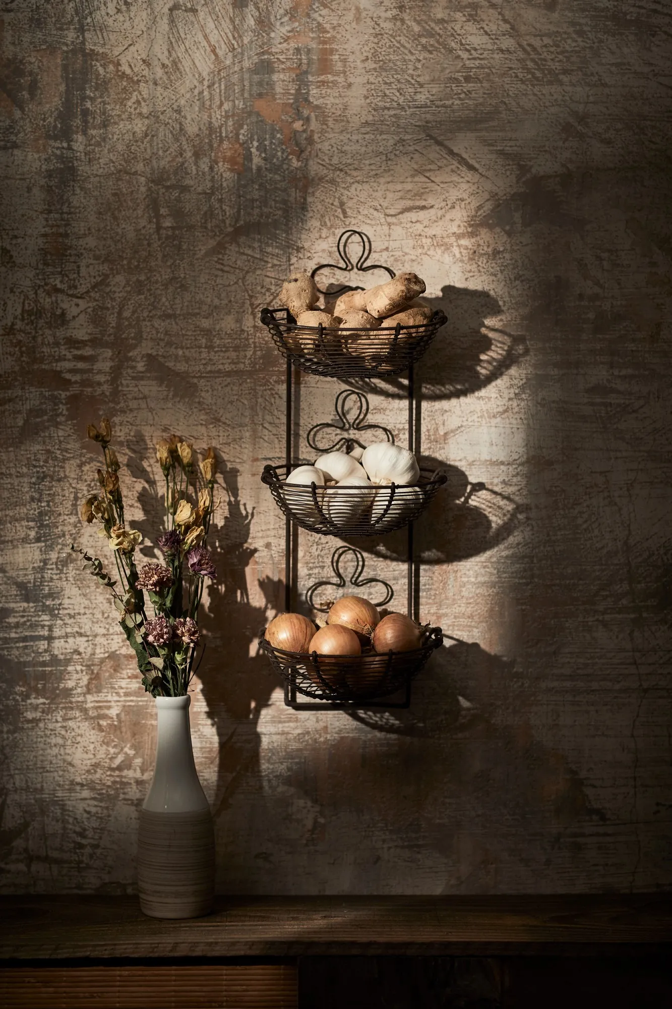 Wandhänger 3er, antik-braun, L 12 cm, B 17,5 cm, H 47 cm