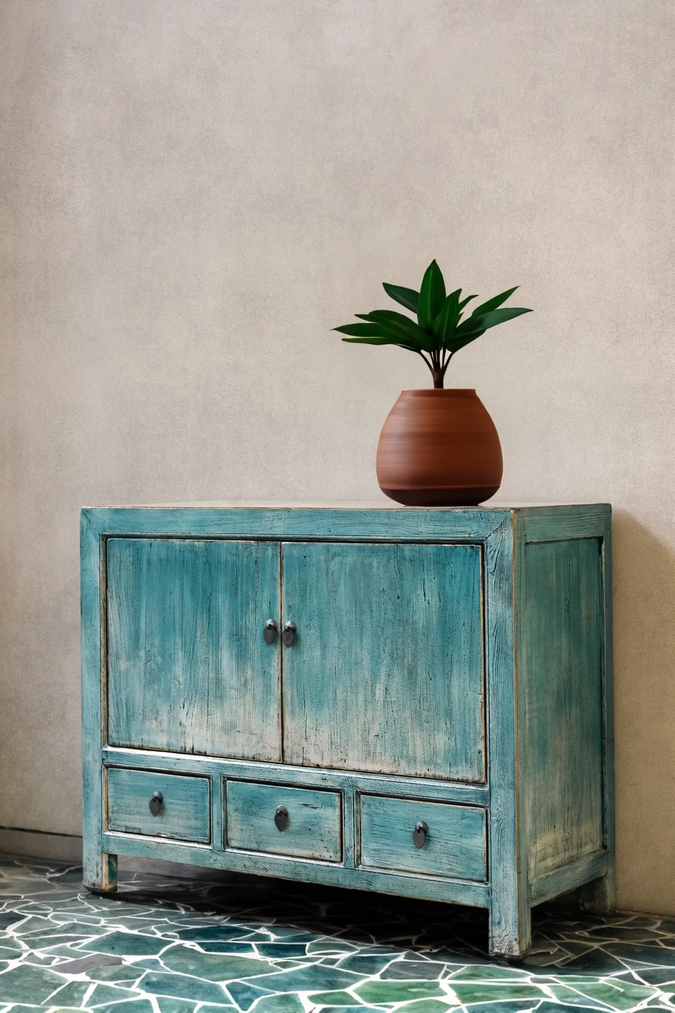 Sideboard, 3 Schubladen, 2 Türen, blau, B 110 cm, H 85 cm, T 42 cm
