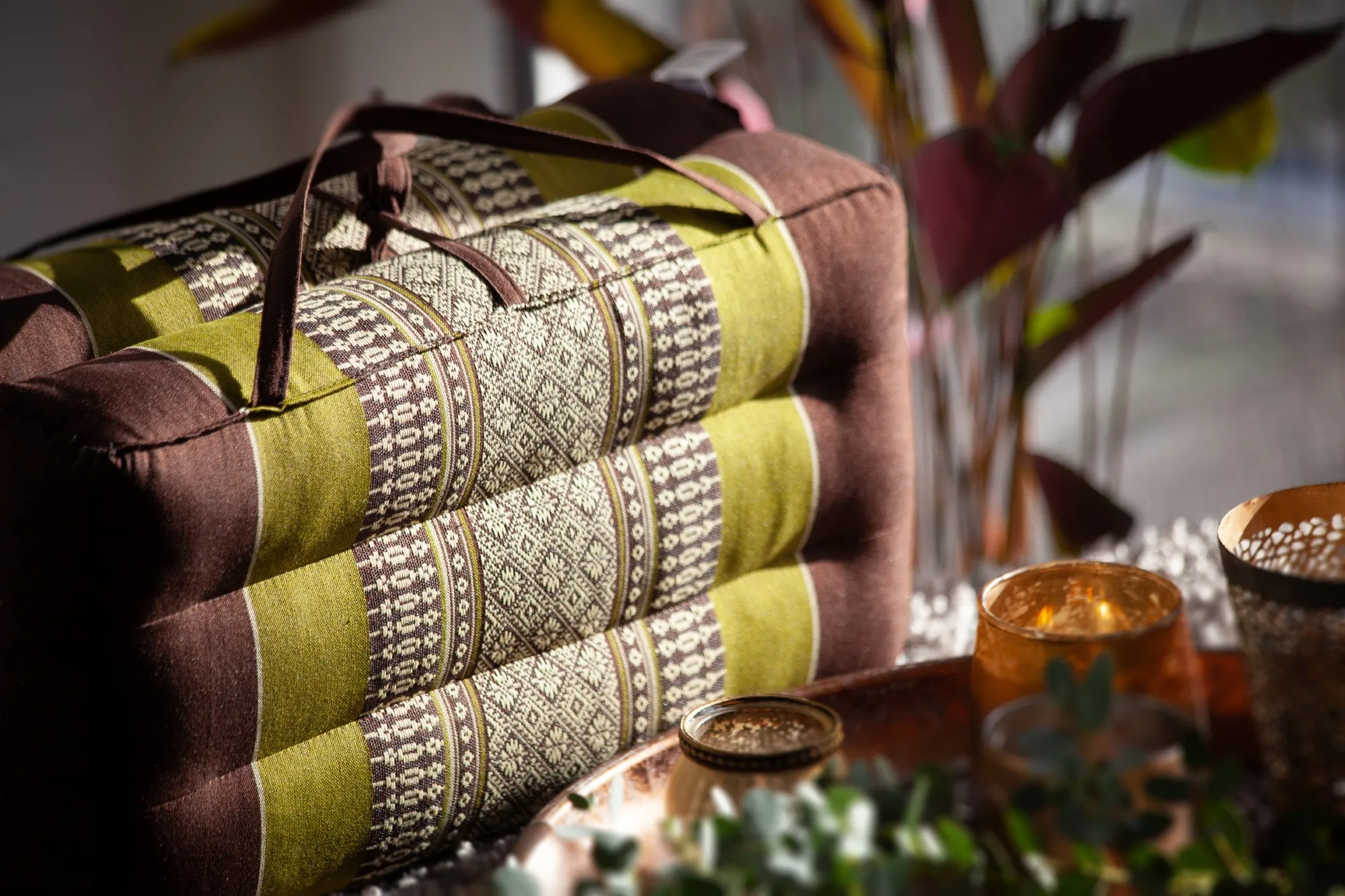 Yogakissen faltbar, grün, braun, B 40 cm, L 40 cm, H 7,5 cm