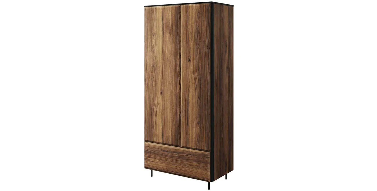 Kleiderschrank Borga Stauraumschrank 90cm catania eiche schwarz MDF grifflos