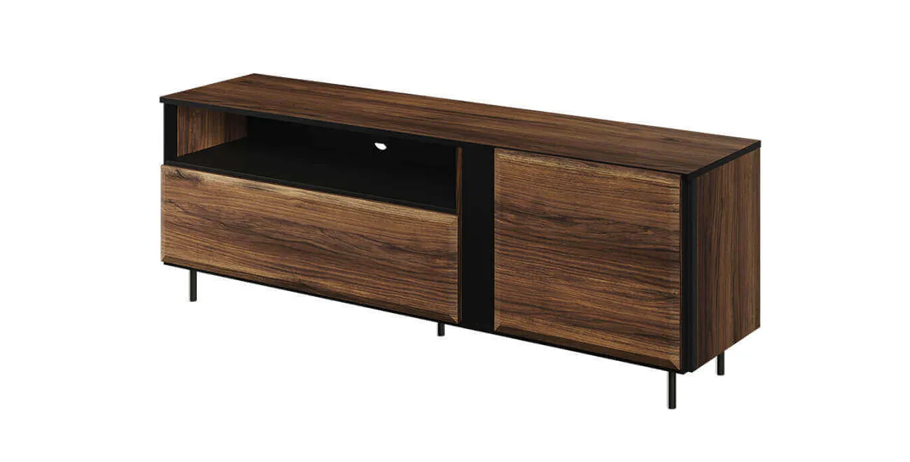 Lowboard Borga TV-Unterschrank 155cm catania eiche schwarz MDF grifflos