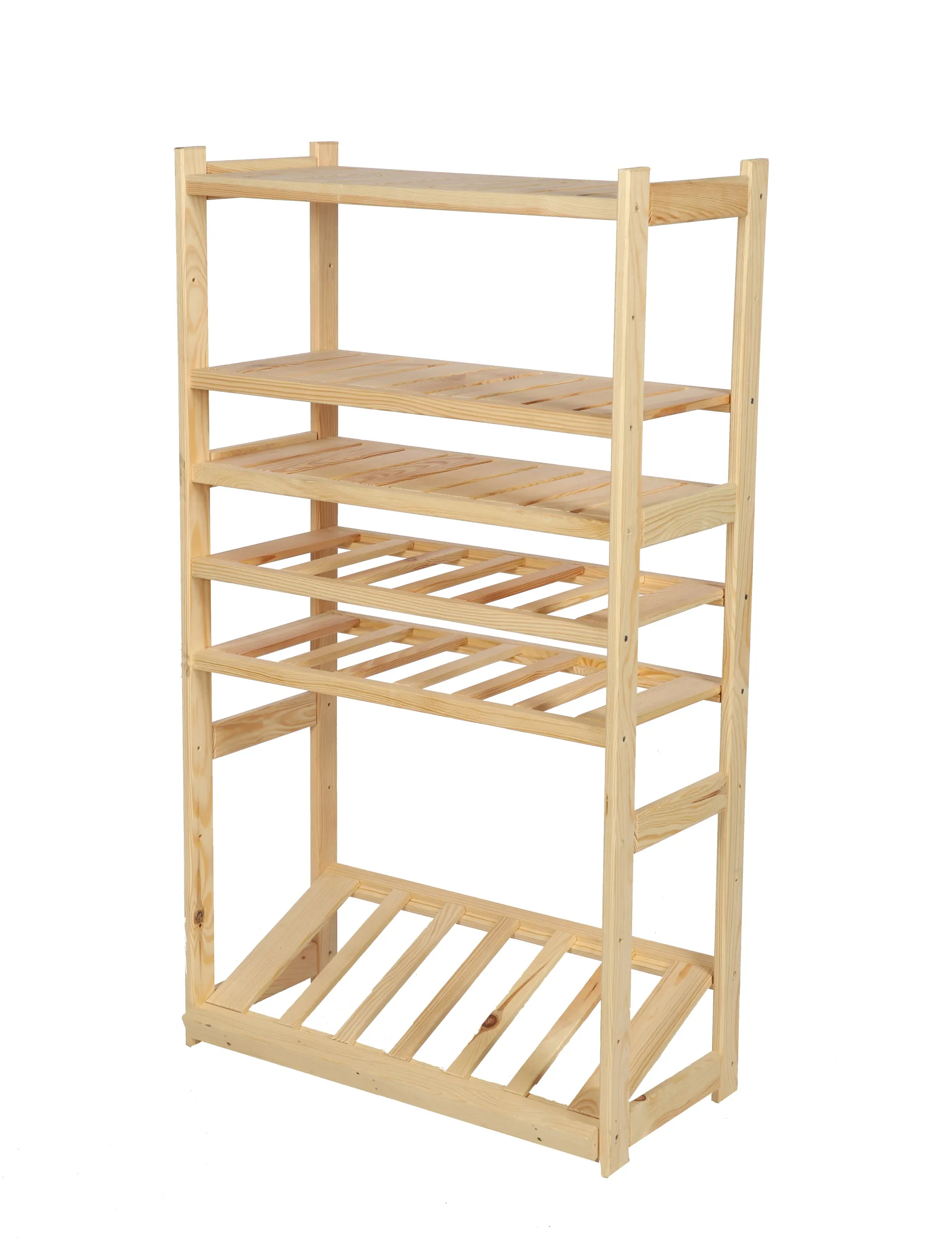 Getränkekisten- & Weinregal SPREEWALD | HxBxT 124x70x33cm | 12 Flaschen auf 2 Ebenen + 1 Ebene für Kisten + 3 Ablagen | Massives Kiefernholz | Natur