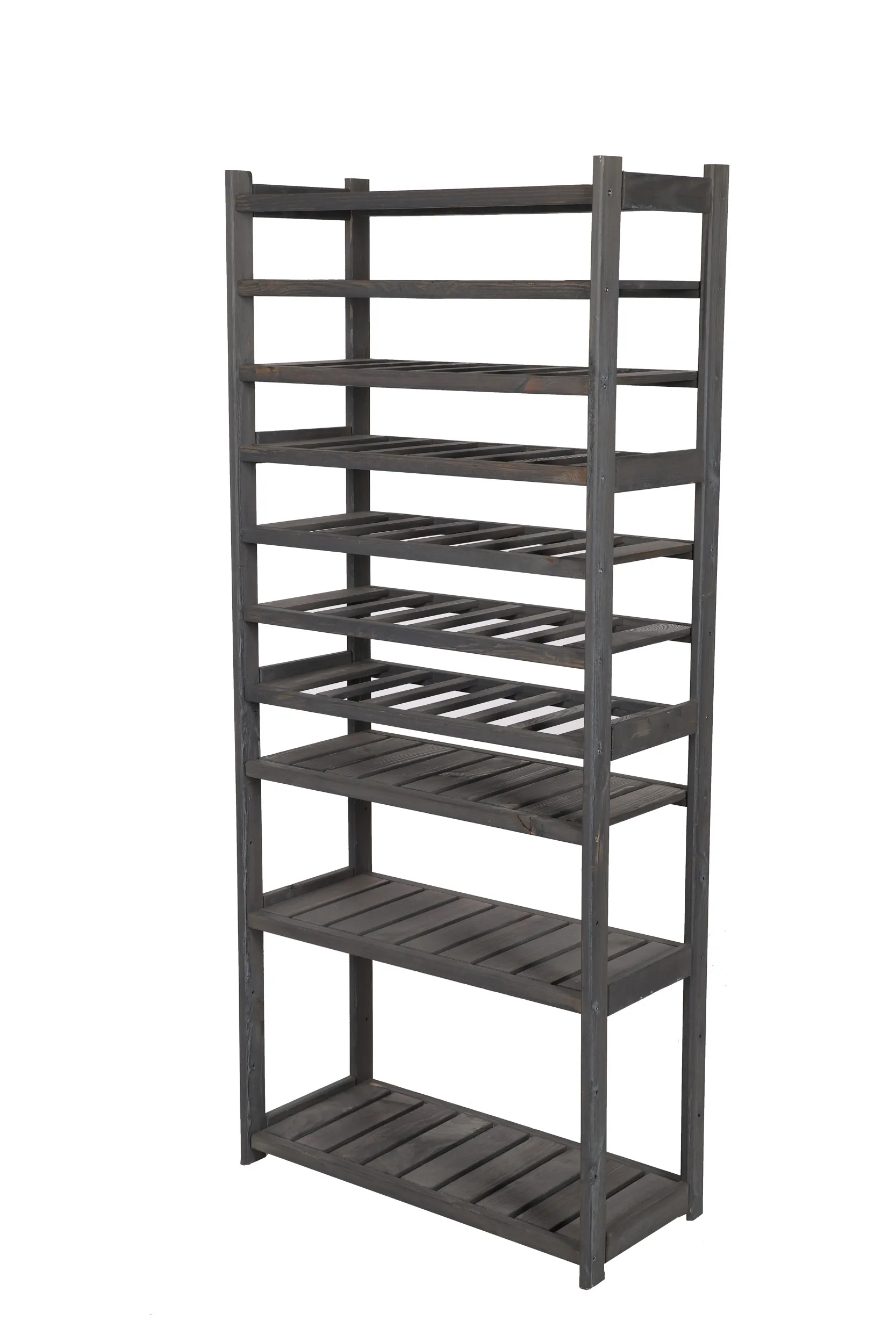 Weinregal SPREEWALD | HxBxT 163x70x33cm | 36 Flaschen auf 6 Ebenen + 4 Ablagen | Massives Kiefernholz | Grau geölt