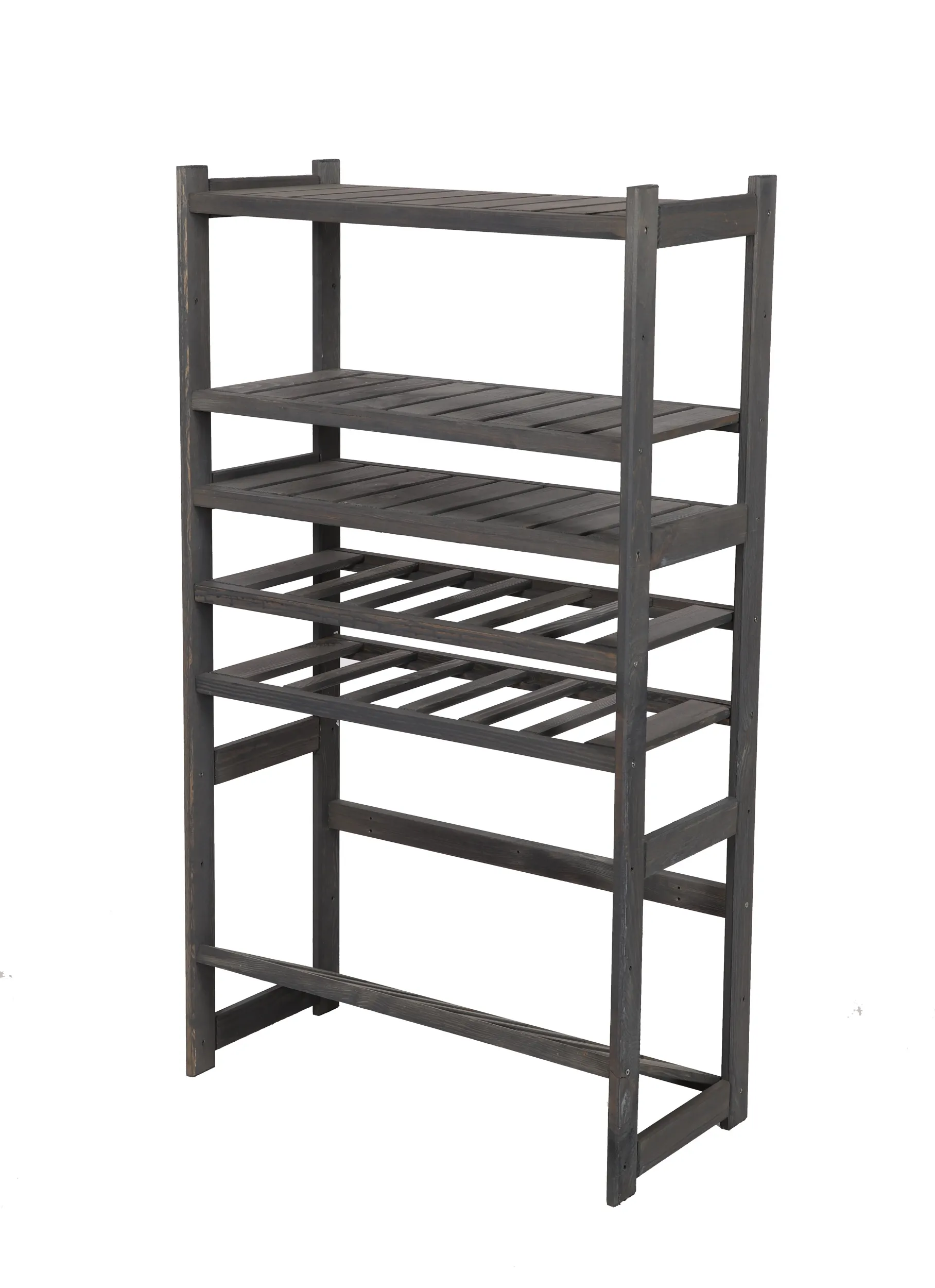 Getränkekisten- & Weinregal SPREEWALD | HxBxT 124x70x33cm | 12 Flaschen auf 2 Ebenen + 1 Ebene für Kisten + 3 Ablagen | Massives Kiefernholz | Grau geölt