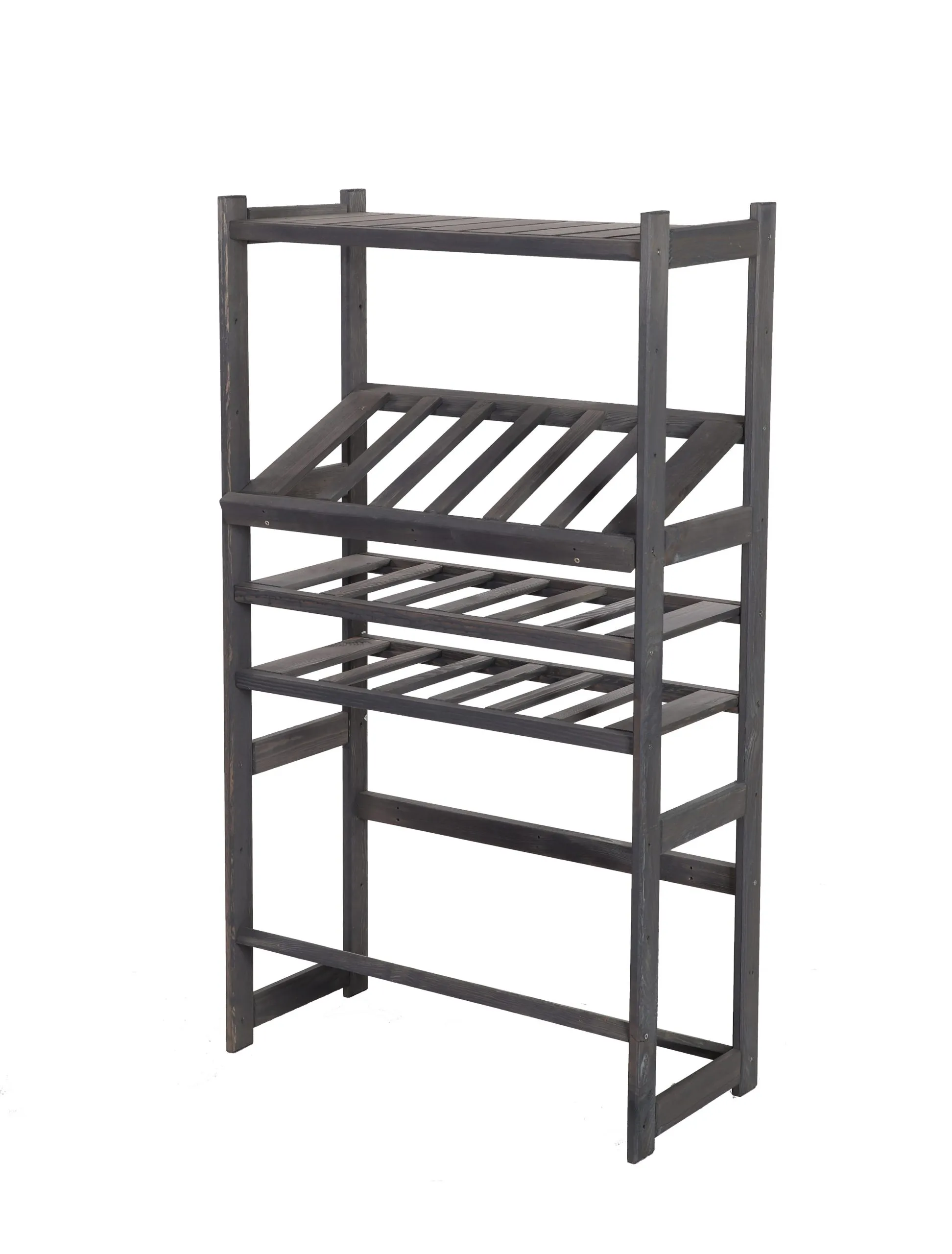 Getränkekisten- & Weinregal SPREEWALD | HxBxT 124x70x33cm | 12 Flaschen auf 2 Ebene + 2 Ebenen für Kisten + Ablage | Massives Kiefernholz | Grau geölt