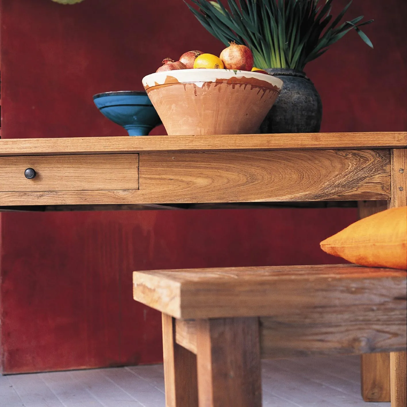 Holzbank aus recyceltem Teak, natur, B 250 cm, H 47 cm, L 35 cm