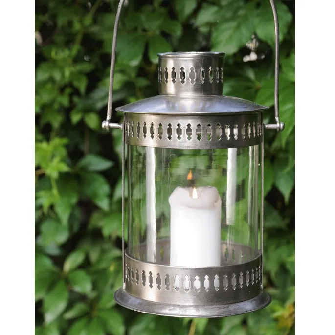 Laterne rund, vernickelt, H 28,5 cm, Ø 21 cm