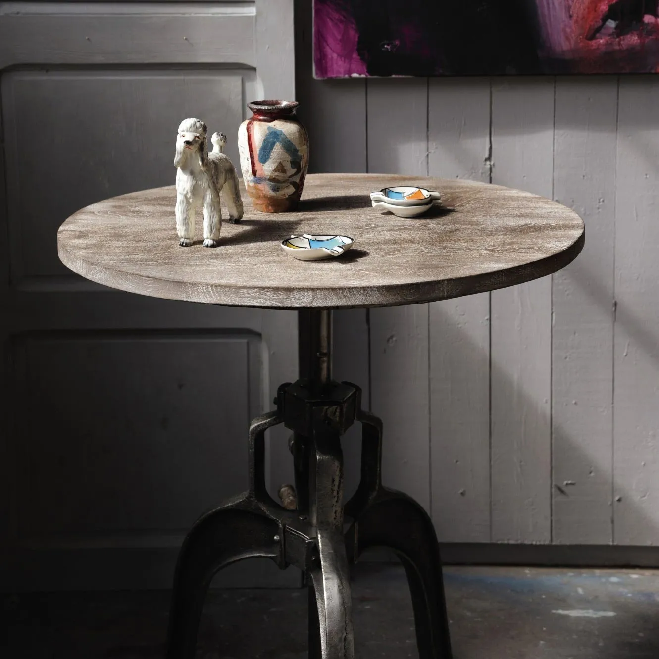 Tisch 'Craig' mit Holzplatte, H 76-109 cm, Ø 76 cm