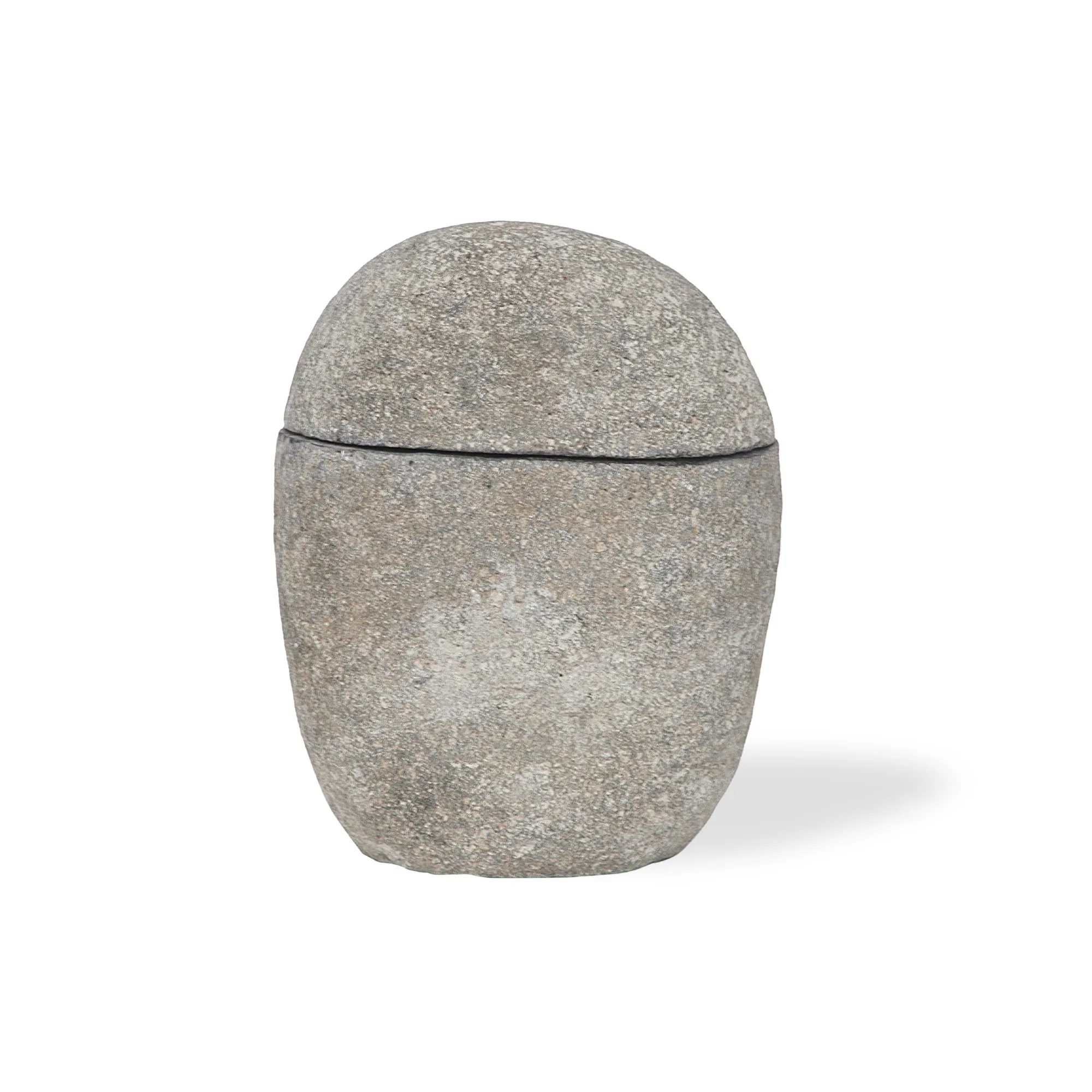 Deckelgefäß aus Flusskiesel, grau, Ø 10 cm, H 14 cm