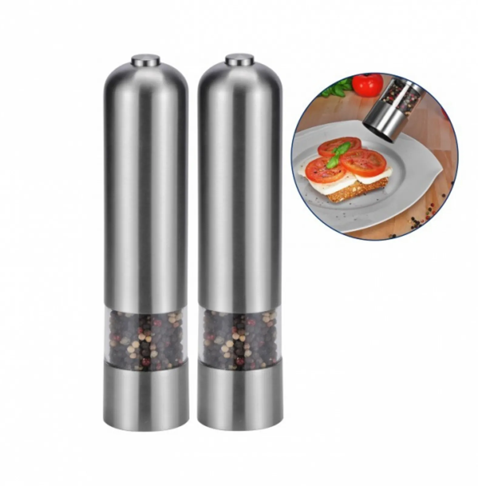 2er Set Elektrische Salz- und Pfeffermühle Edelstahl