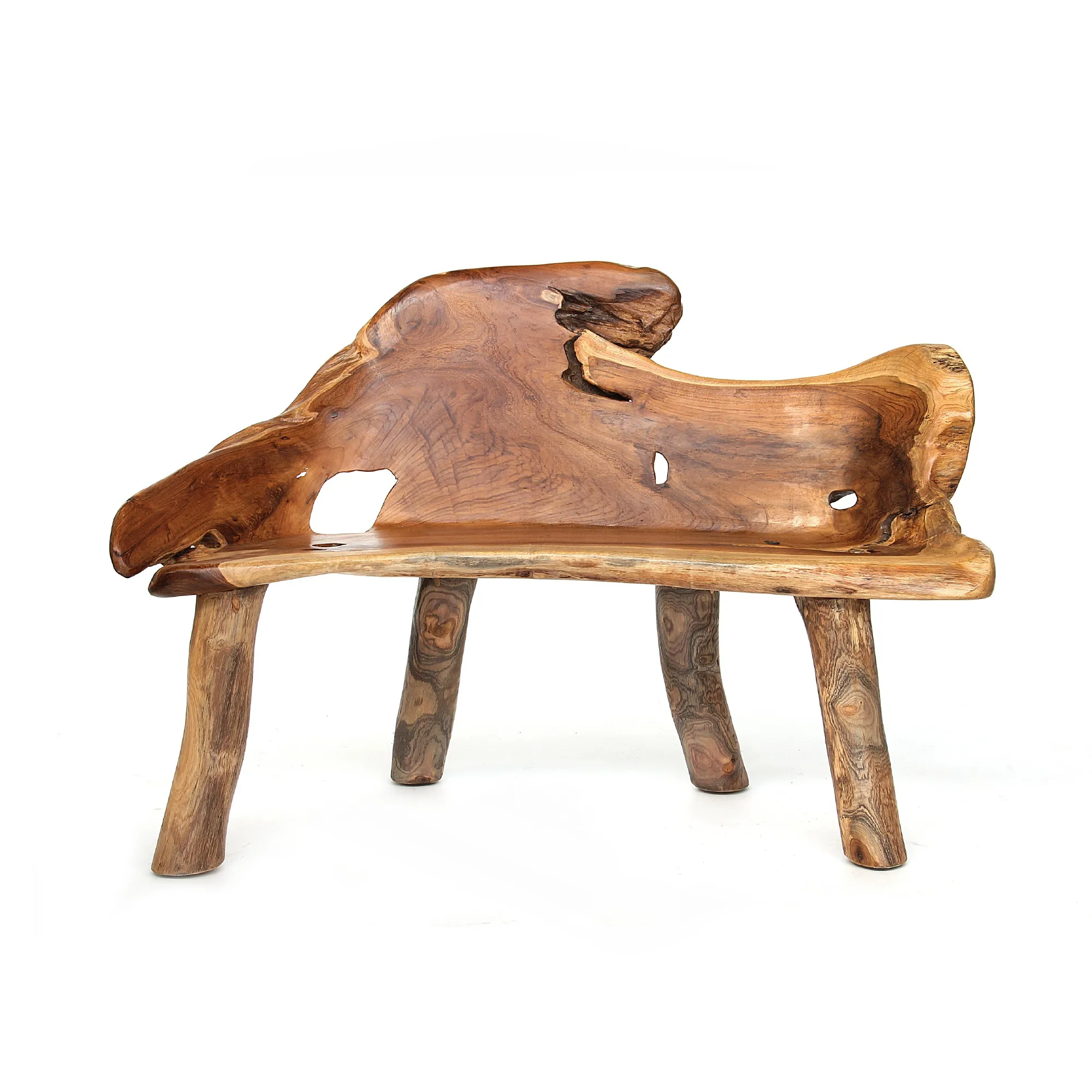 Wurzelholz-Bank, Teak natur, B 120 cm, H 85 cm, L 60 cm