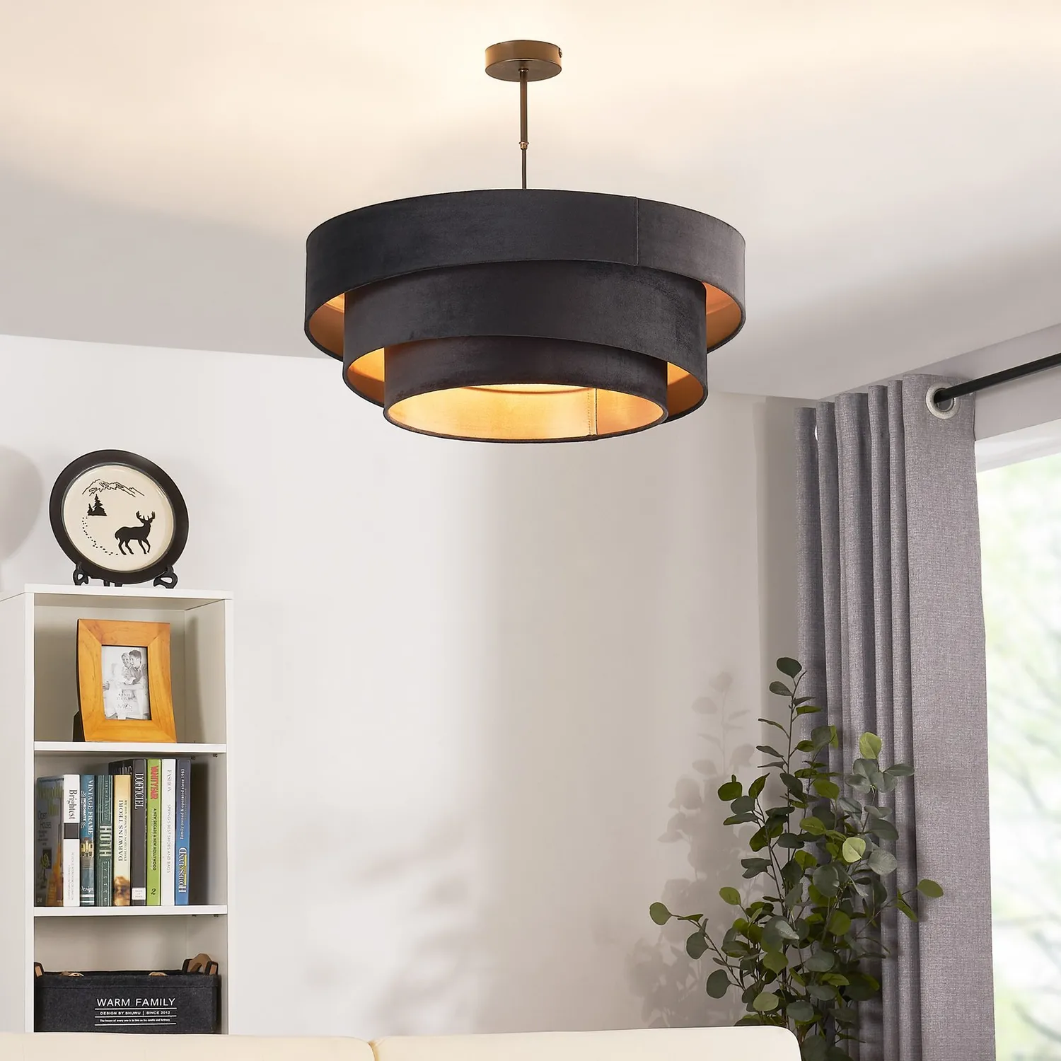 Lindby Jusari Deckenlampe Hängeleuchte Lampe Leuchte 3 Flmg E27 Textil Schwarz B-Ware