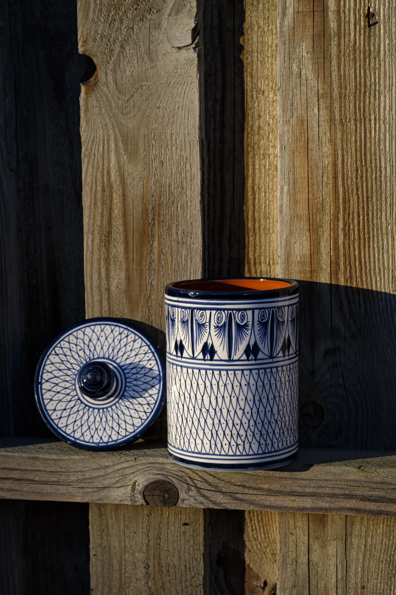 Zierbehälter, blau, weiß, Ø 10 cm, H 14 cm