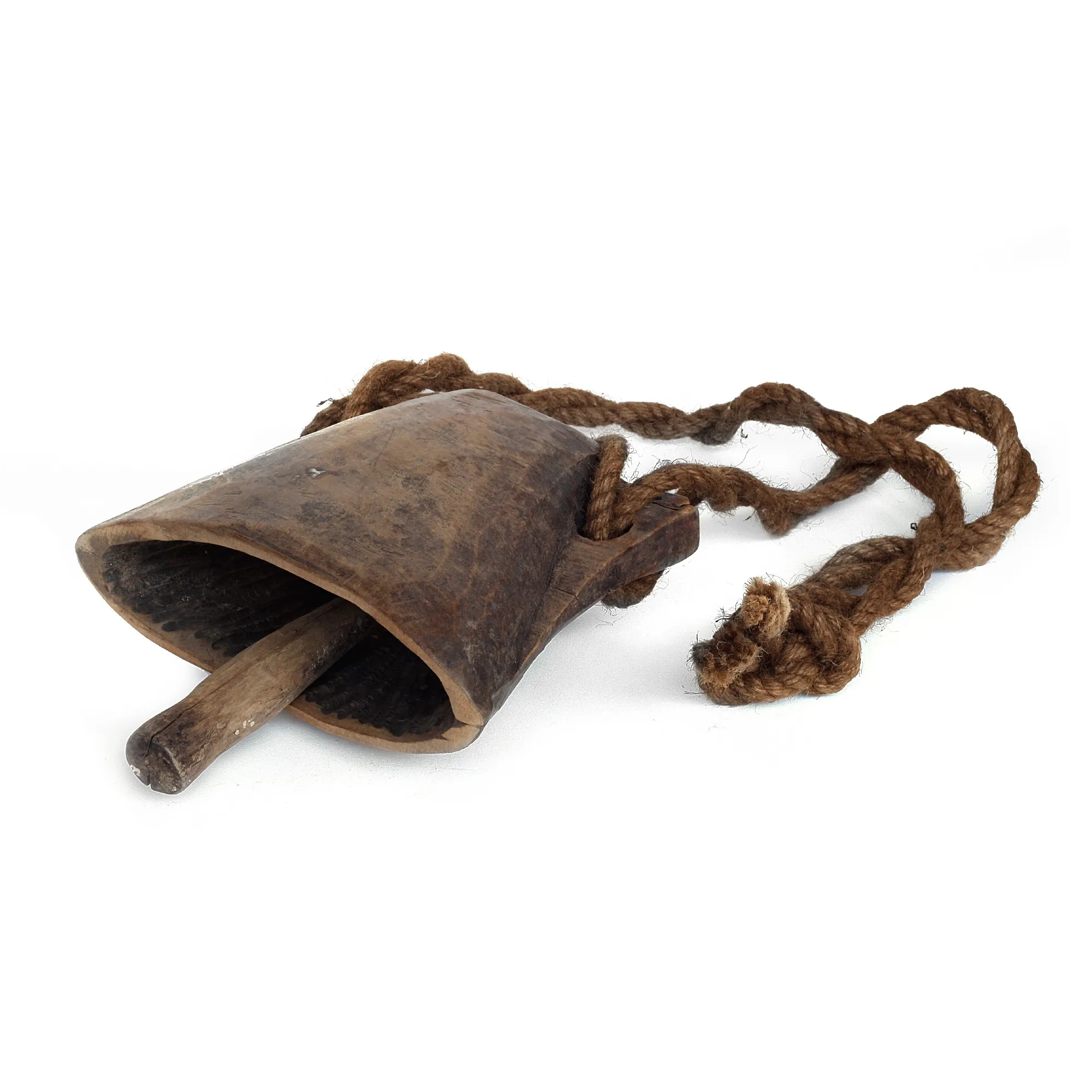 Antike hölzerne Kuhglocke L, natur, T 20 cm, B 14 cm, H 14 cm