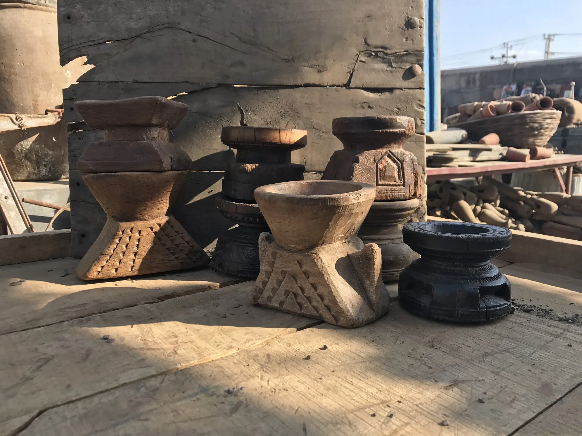 Antike Saatguttrichter aus Holz, Unikate