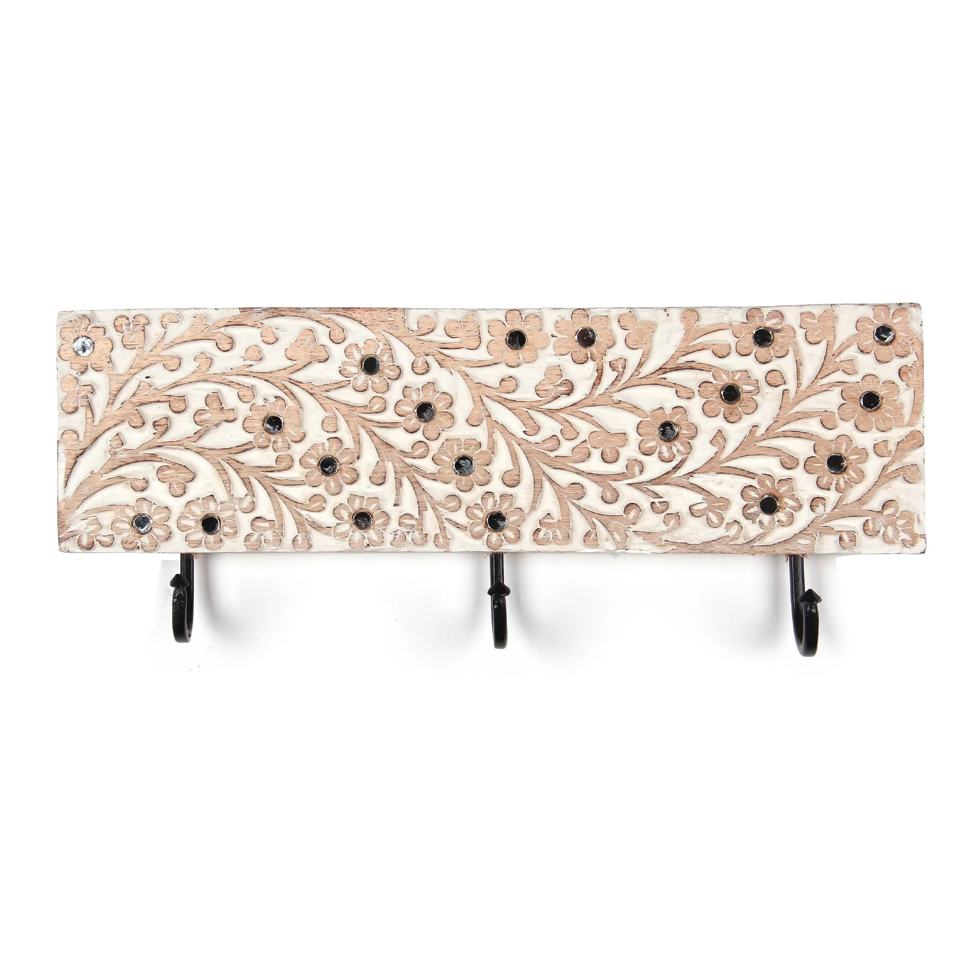 3-er Wandhakenleiste 'Vanaspati', Mangoholz, B 38 cm, H 11 cm, T 2 cm