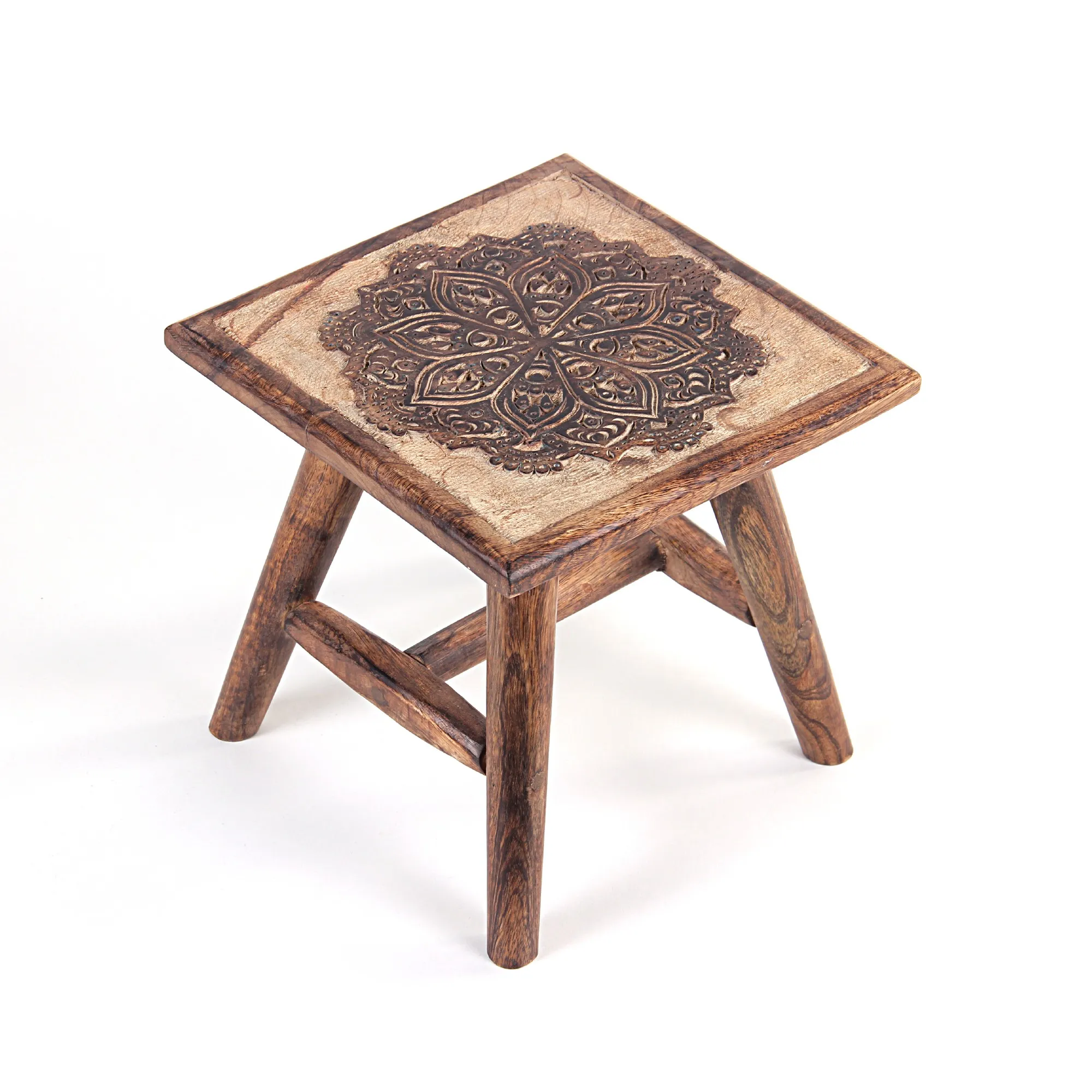 Hocker 'Mandala' Mangoholz, natur, T 25 cm, B 25 cm, H 25 cm