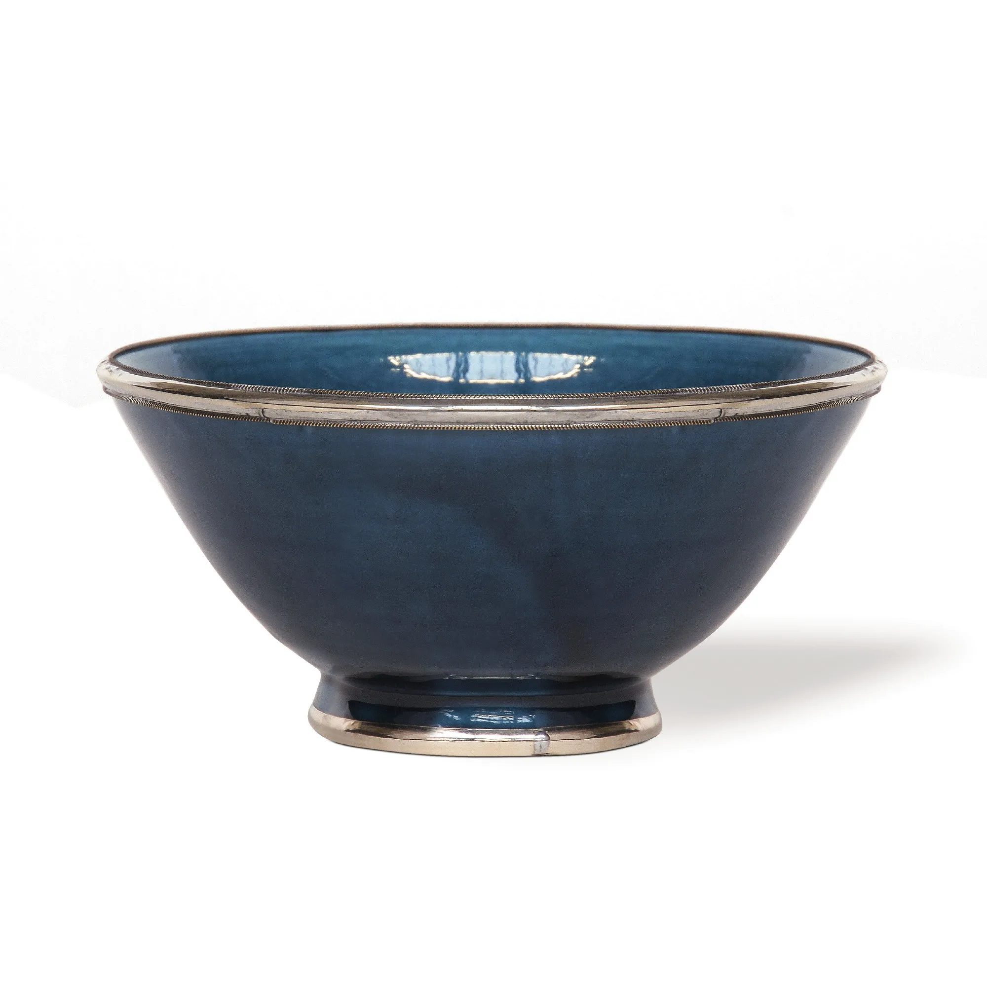 Zierschale mit Metallrand, jeansblau, Ø 18 cm, H 10 cm