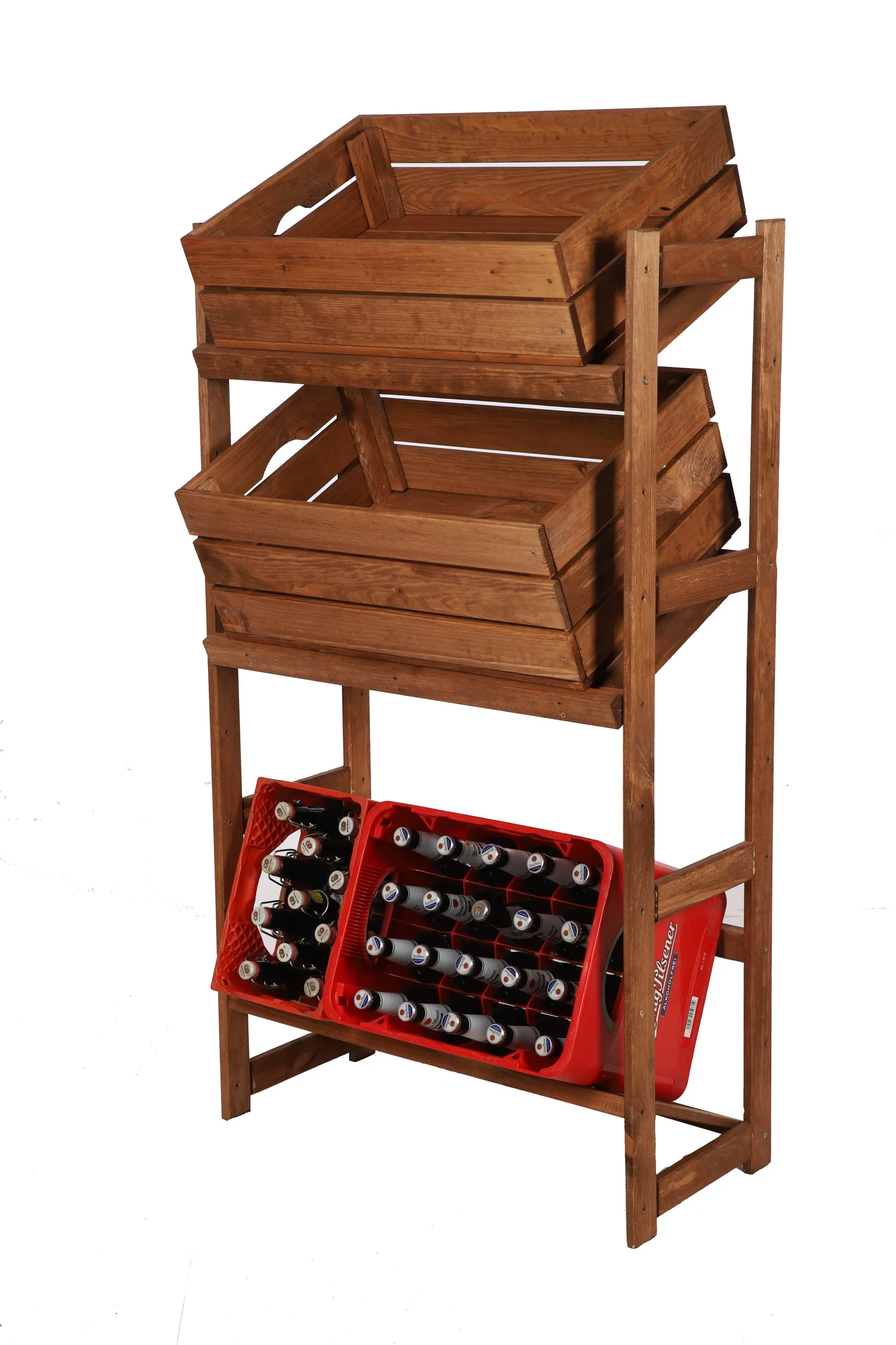 Getränkekistenregal SPREEWALD | HxBxT 124x70x33cm | 3 Ebenen | Massives Kiefernholz | Braun geölt