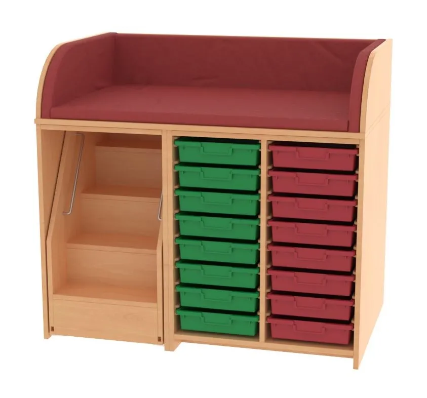 Baum & Hien Wickelkommode mit 16 flachen Aufbewahrungsboxen und ausziehbarer Treppe