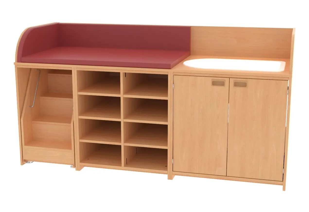 Baum & Hien Wickelkommode mit Badebecken, 8 offenen Fächern, 2 Türen und ausziehbarer Treppe