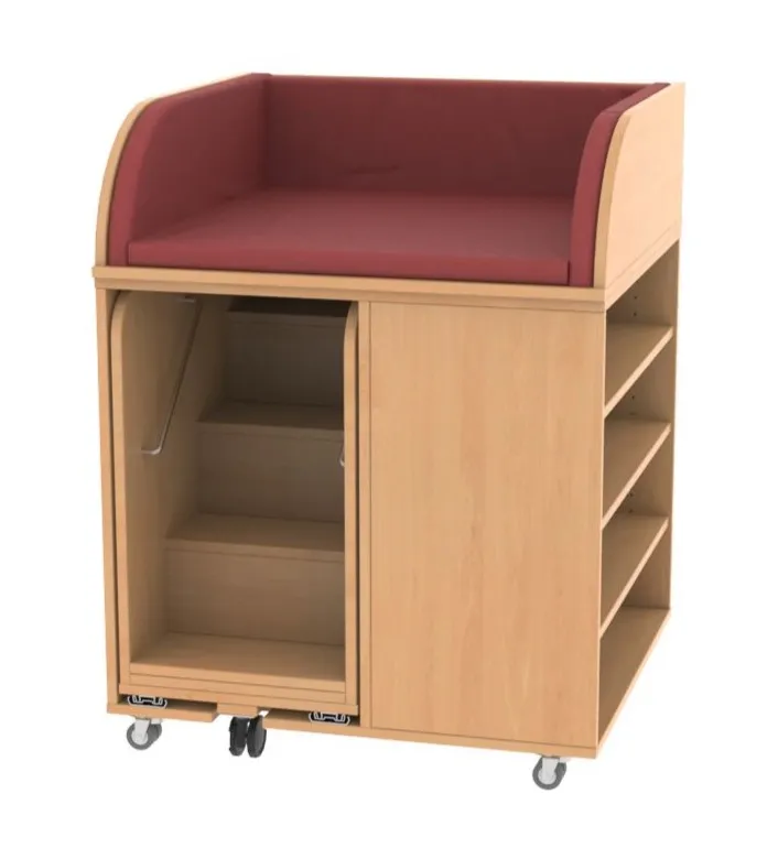 Baum & Hien Fahrbare Wickelkommode mit 4 offenen Fächern und ausziehbarer Treppe