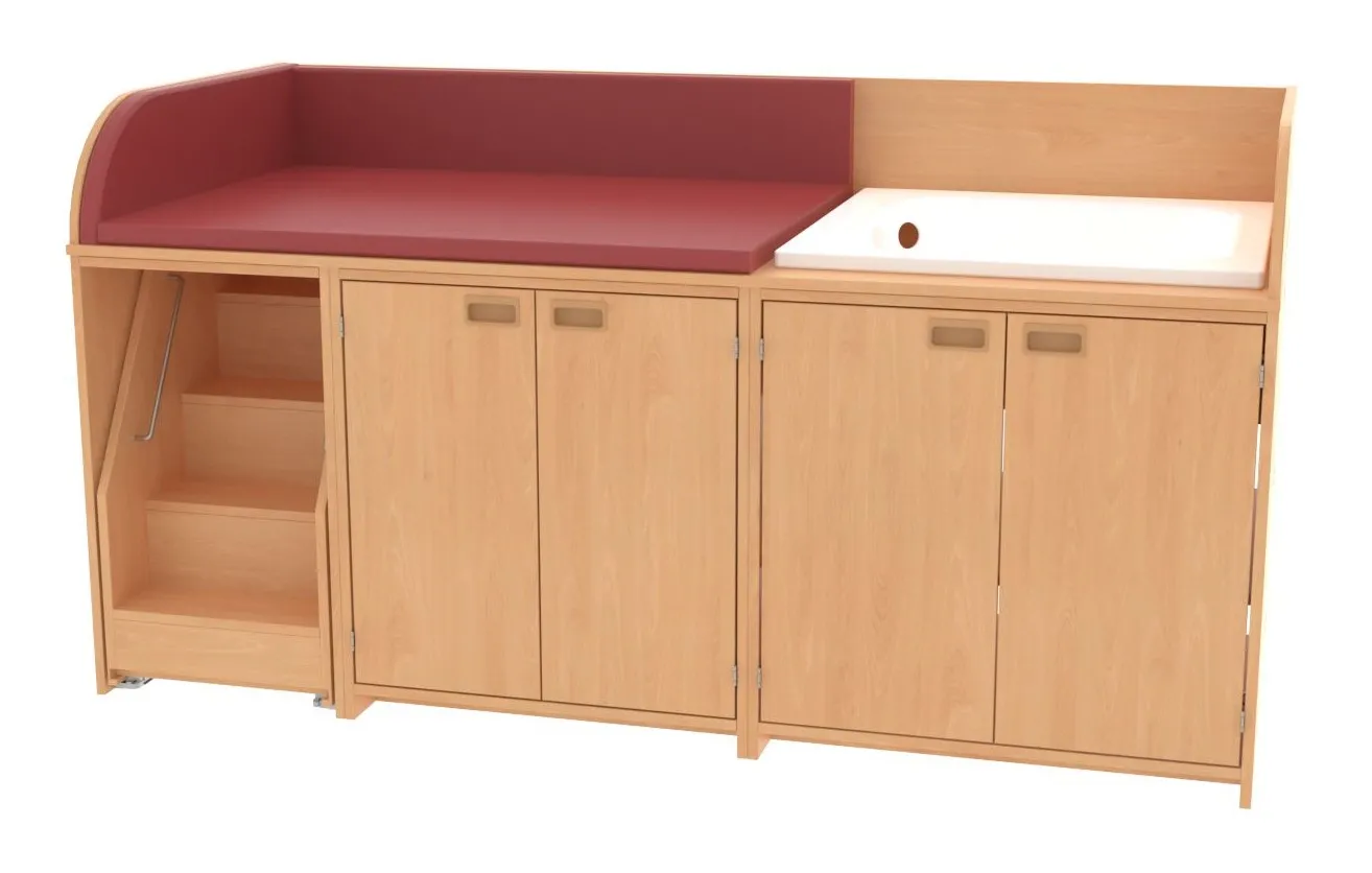 Baum & Hien Wickelkommode mit Duschwanne, 4 Türen und ausziehbarer Treppe