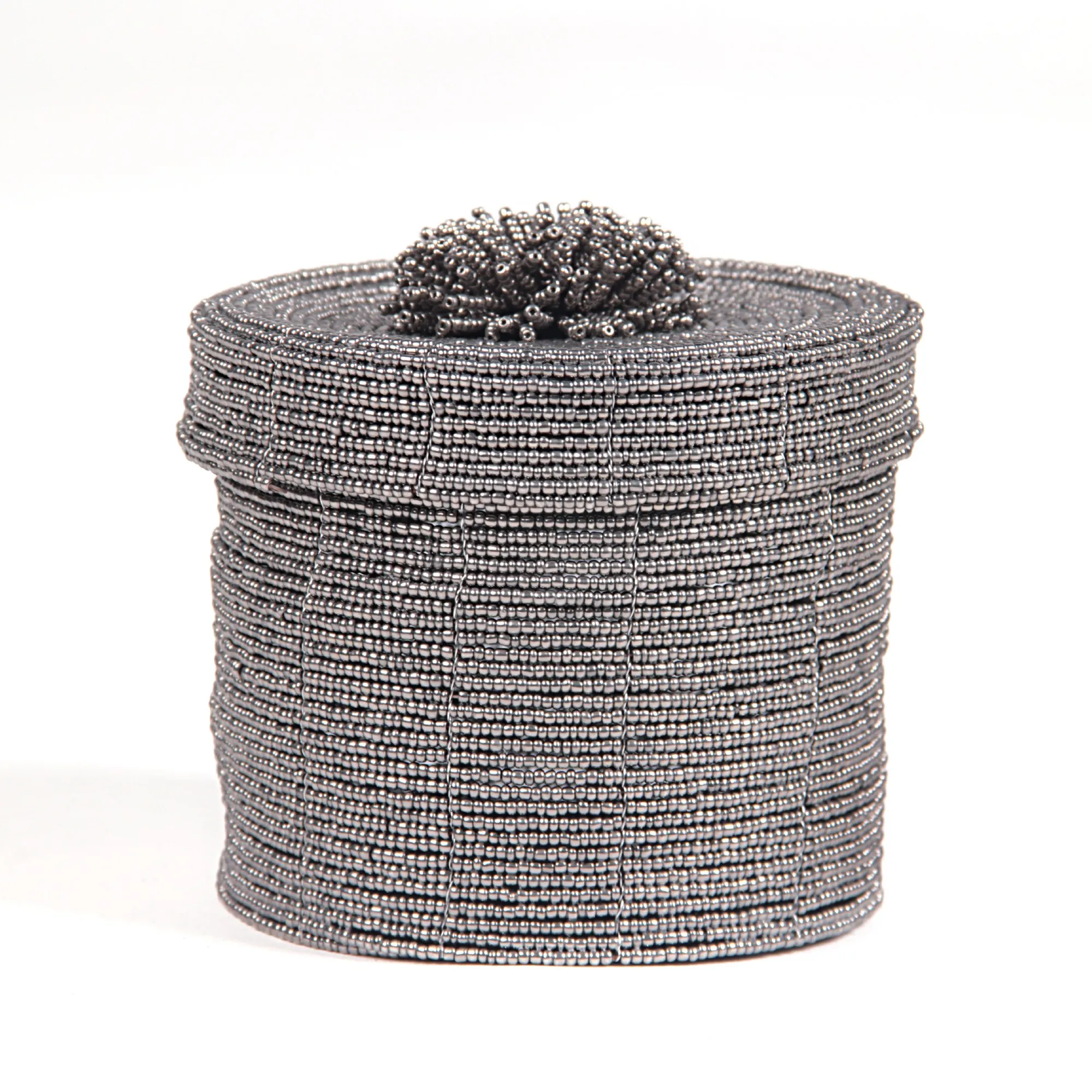 Deckelbehälter aus Glasperlen L, schwarz, weiß, Ø 11 cm, H 11 cm