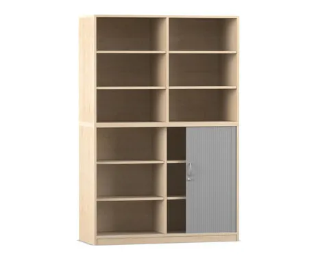 Flexeo Rollladenschrank, 12 Fächer, Mittelwand, Tür unten, Breite 126,4 cm