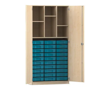 Flexeo Schrank, 30 kleine Boxen, 6 Fächer, 2 Türen