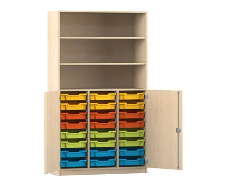 Flexeo Schrank PRO, 3 Reihen, 24 Boxen Gr. S, 3 Fächer, 2 Halbtüren