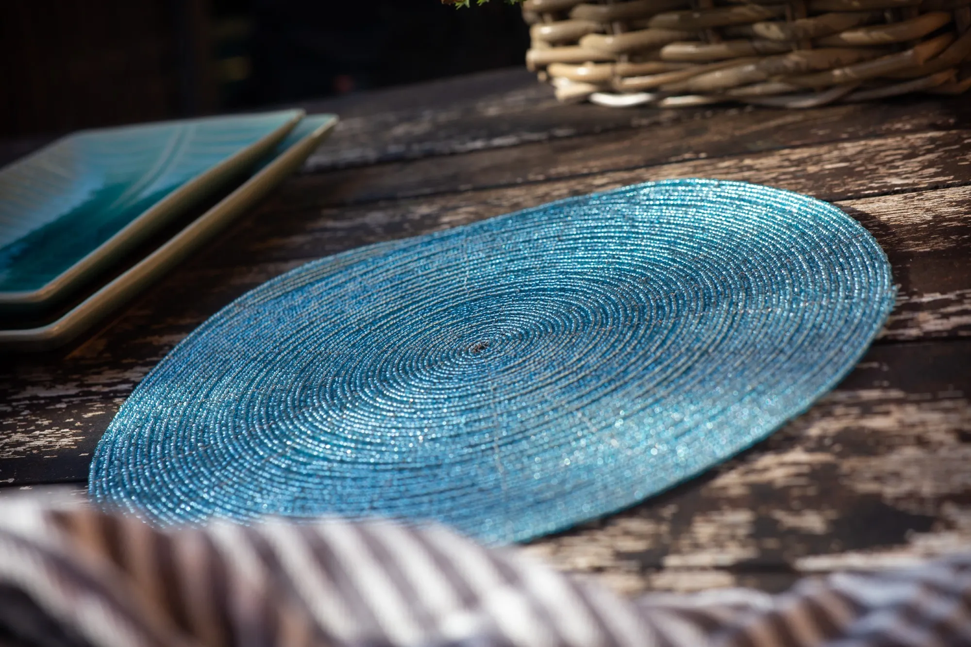 Ablage Glasperlen, aqua, Ø 30 cm, H 0,3 cm