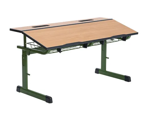 Betzold Ecoflex Zweier-Schülertisch, höhenverstellbar, mit Drahtkorbablagen