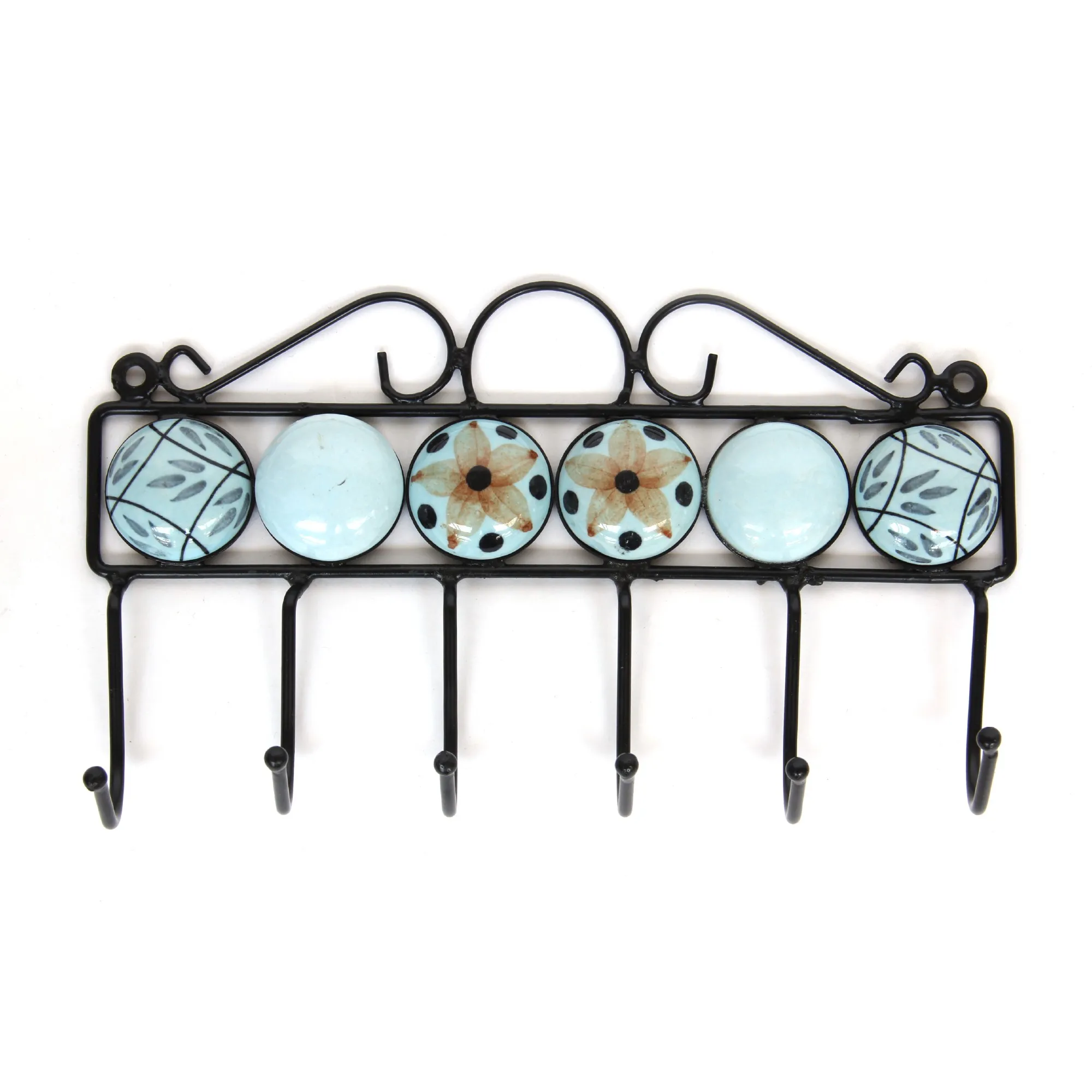 6er Hakenleiste , blautöne, multicolor, T 5 cm, B 28 cm, H 16 cm