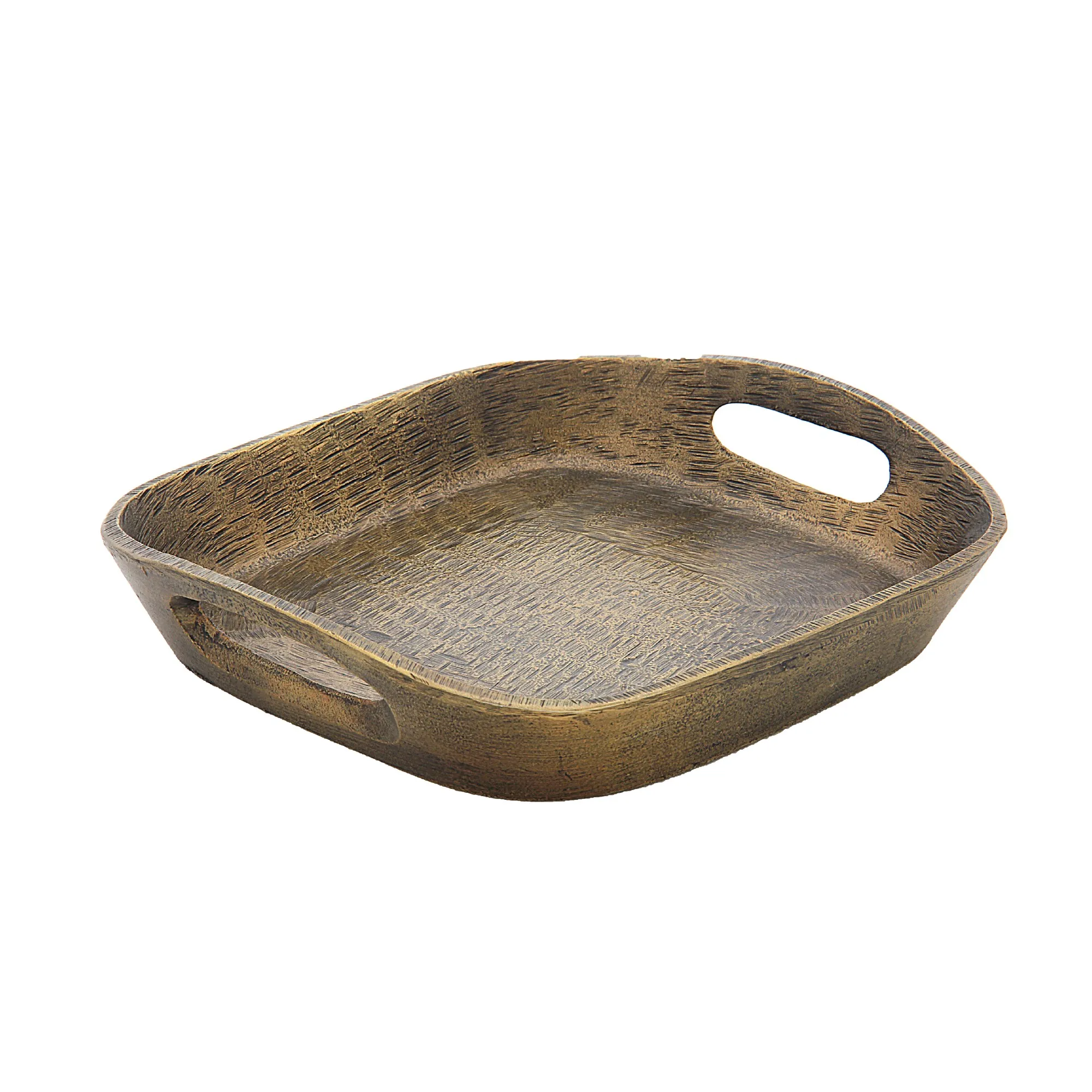 Tablett 'Pollara' mit Griff, messing, T 18 cm, B 20 cm, H 4 cm