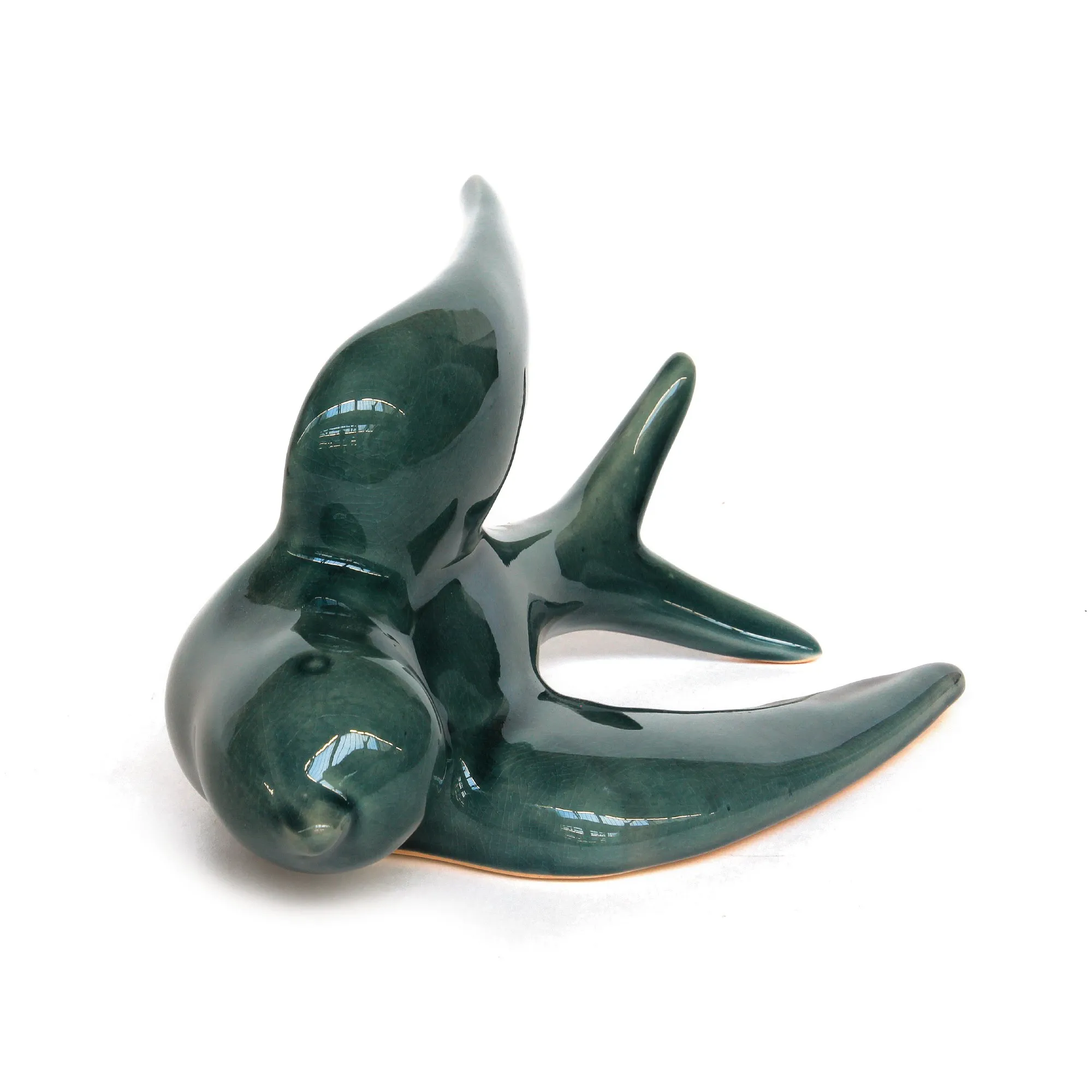 Keramikschwalbe L, grün, T 15 cm, B 25 cm, H 10,5 cm