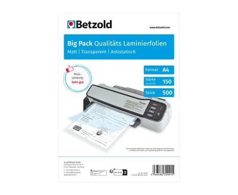Betzold Laminierfolien DIN A4, 150 mic, 500 Stück