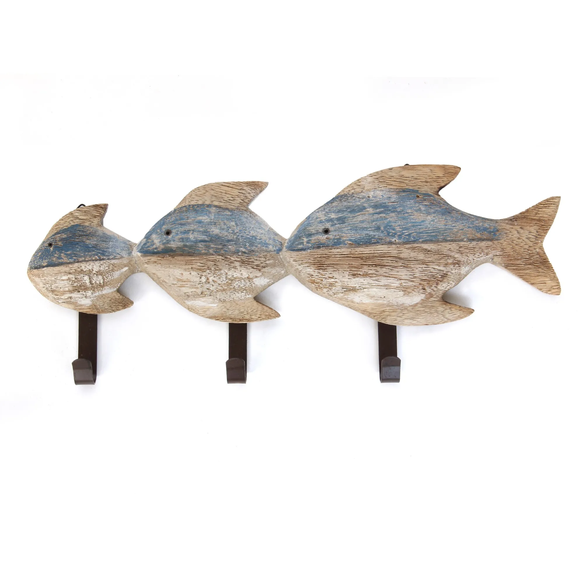 3er Hakenleiste 'Fische', natur, B 43 cm, H 17 cm, T 4 cm