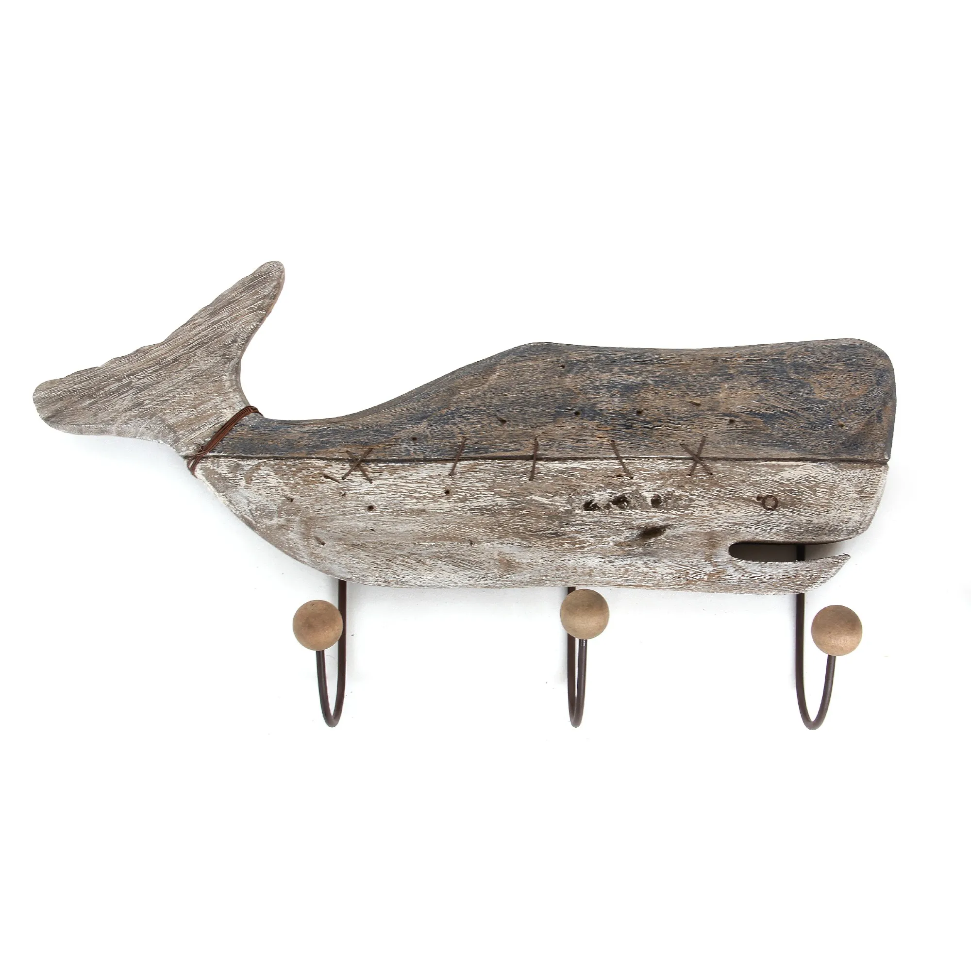 3er Haken 'Wal', blau-weiß, B 58 cm, H 30 cm, T 10 cm