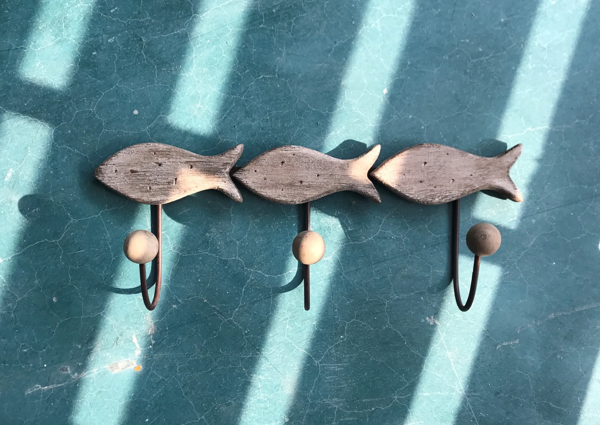 3er Hakenleiste 'Fische', natur, B 43 cm, H 17 cm, L 10 cm