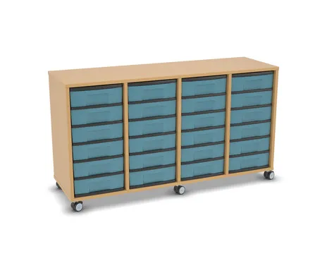 Flexeo Regal, 4 Reihen, 24 kleine Boxen, Mittelwand